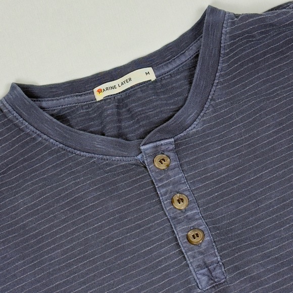 Marine Layer Mens Striped Henley T-Shirt Casual Short Sleeve Top - Picture 1 of 5